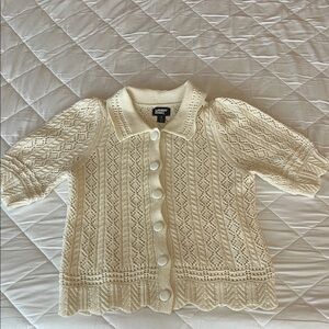 Lands' End Ivory Button-Up Cardigan
